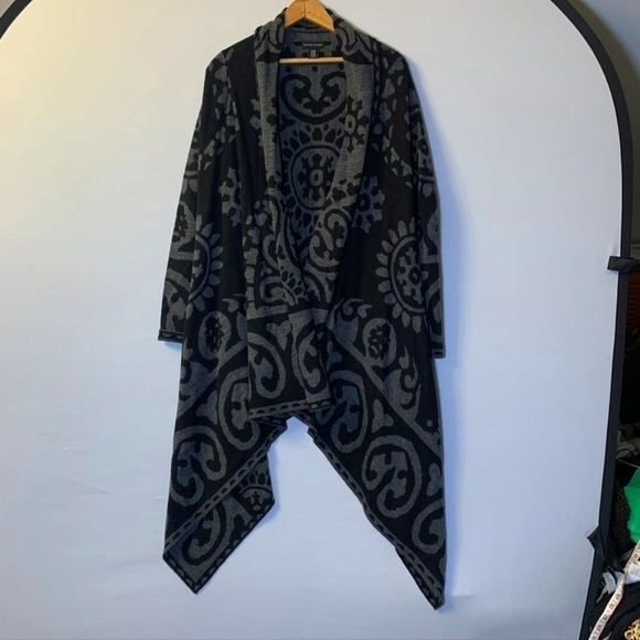 ADRIENNE Vittadini drape collar cardigan gray S/M - Picture 3 of 9